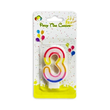 Number 3 Candle, Multicolor - Birthday Candle