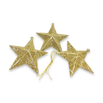 3pcs 9cm Gold Glittery Stars Ornaments, Christmas Tree Ornaments