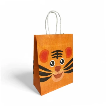 12-Pieces 22x15x8cm Tiger Paper Bags - Jungle Theme Birthday Party Favor Bags