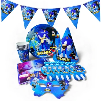 37-Pieces Sonic The Hedgehog Party Packs Disposable Tableware Sets - Party Supplies