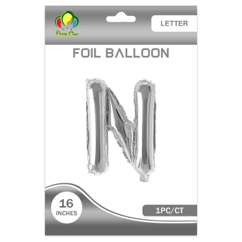 16″ Letter N Foil Balloon, Silver