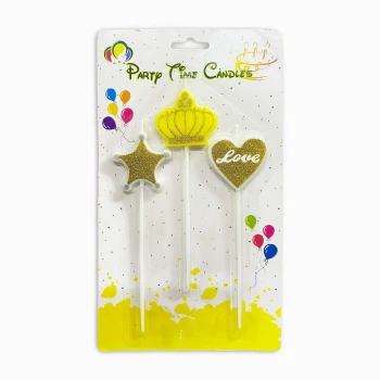 3pcs Glittery Shapes Birthday Candle Sticks, Gold