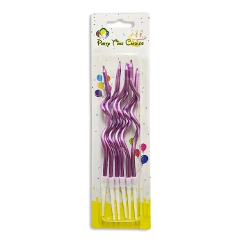 6pcs Metallic Curly Spiral Birthday Candles, Pink