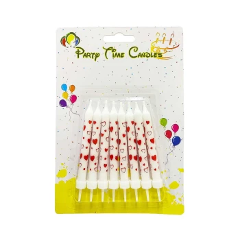 8-Pieces Hearts Design Birthday Candle - White & Red