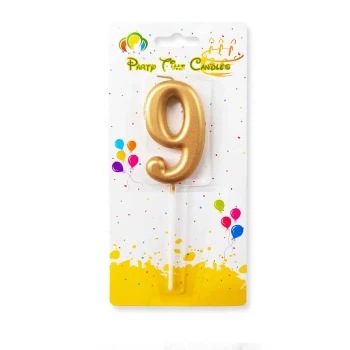 Number 9 Candle, Gold - Birthday Candle