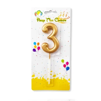 Number 3 Candle, Gold - Birthday Candle