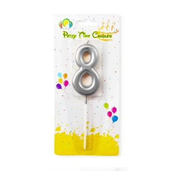 Number 8 Candle, Silver - Birthday Candle
