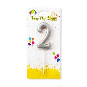 Number 2 Candle, Silver - Birthday Candle
