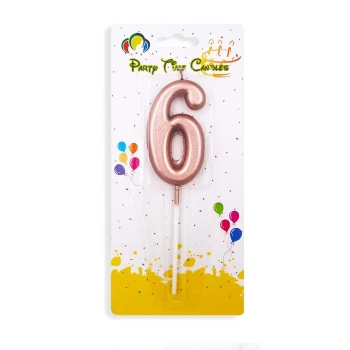 Number 6 Candle, Rose Gold - Birthday Candle
