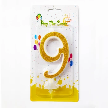 Number 9 Glittery Number Candle, Gold - Birthday Candles