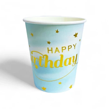 6-Pieces 9oz Disposable Happy Birthday Paper Cups - Gradient Blue