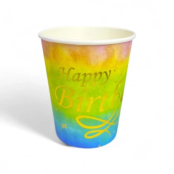 6-Pieces 9oz Disposable Happy Birthday Paper Cups - Colorful Gradient
