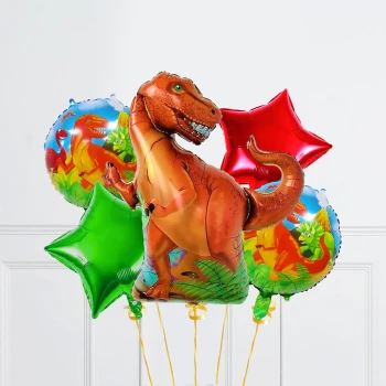 5pcs Dinosaur Foil Balloons Set, Birthday Balloon Bouquet