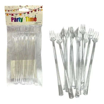 12-Pieces 15.5cm Clear Plastic Fruit Forks, Mini Dessert Cutlery