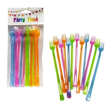 12-Pieces 15.5cm Colorful Plastic Fruit Forks, Mini Dessert Cutlery