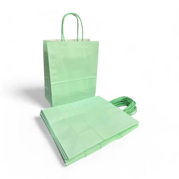 12-Pieces 27x21x11cm Pastel Green Kraft Bags - Party Favor Bag & Gift Paper Bag