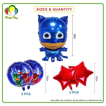 5pcs Pj Masks Foil Balloons Set, Birthday Balloon Bouquet