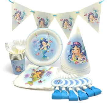 37 Pieces Mermaid Party Pack Disposable Tableware Sets - Birthday Party Supplies