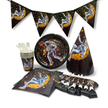 37 Pieces Outer Space Astronaut Party Pack Disposable Tableware Sets - Birthday Party Supplies