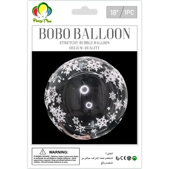 1pc 18inch Clear Bobo Balloons, Bubble Balloons - White Snowflakes