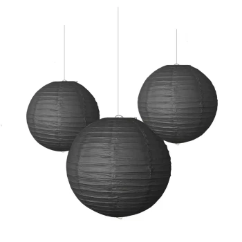 3-Pieces Black LED Paper Lanterns - Party Decoration