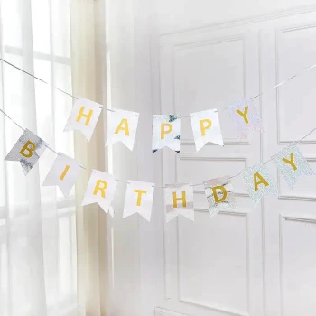 Shiny Holographic Happy Birthday Banner, Silver - Party Decorations