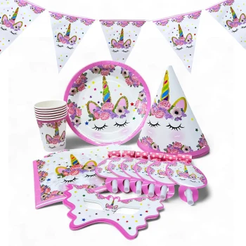 37-Pieces Unicorn Party Pack Disposable Tableware Sets - Party Supplies