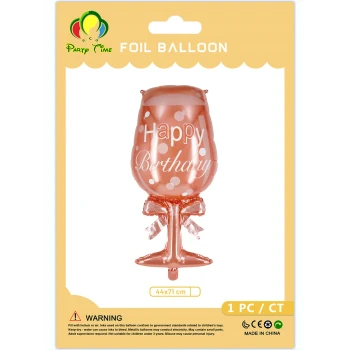 1 Piece 44x71cm Wine Glass Happy Birthday Foil Balloon, Rose Gold