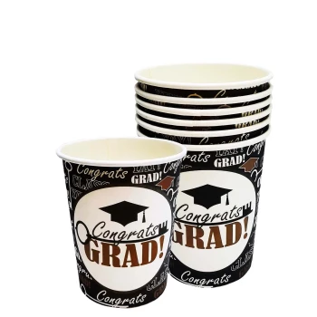 6-Pieces 9oz Congrats Grad Design Graduation Paper Cups