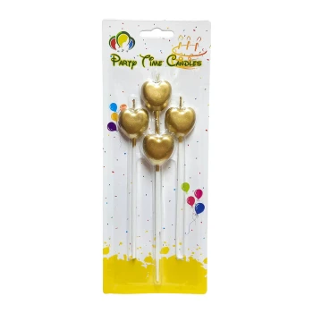 4-Pieces Heart Birthday Candles Stick, Cake Topper - Gold