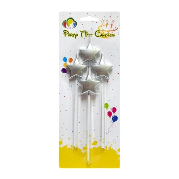 4-Pieces Star Birthday Candles Stick, Cake Topper - Silver