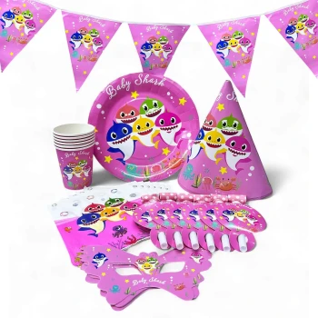 37-Pieces Baby Shark Party Pack Disposable Tableware Sets - Party Supplies