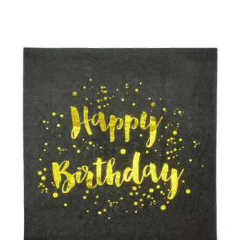 6-Pieces 2-Ply Happy Birthday Paper Napkins - Black & Gold