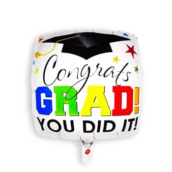 1-Piece 18″ Square Graduation Foil Balloon “Congrats You Did It!” - Multicolor