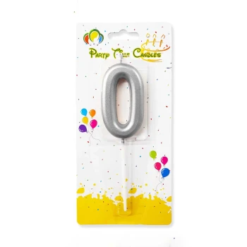 Number 0 Candle, Silver - Birthday Candle