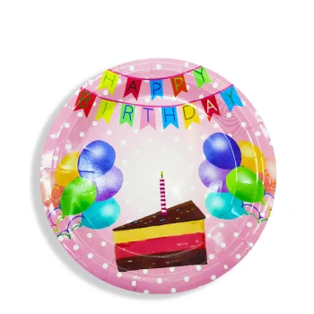 6-Pieces 9″ Happy Birthday Paper Plates - Pink, Cake Design