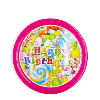 6-Pieces 9″ Happy Birthday Paper Plates - Candies Design