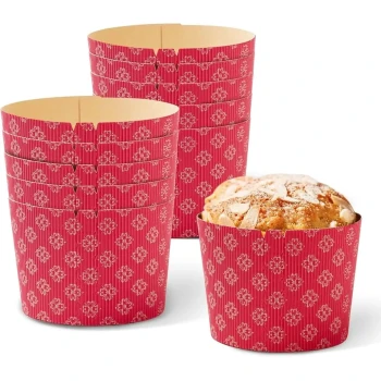 Red Panettone Mold , Plum Cake Liner Baking Paper - 14.5cm Base x 14.5cm Dia x 7cm H Set of 25pcs