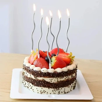 Spiral Shape Silver Shiny Birthday Candle