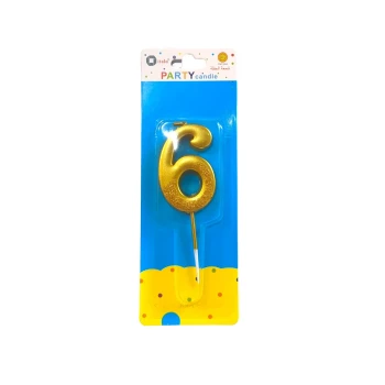 Number Six Shape Gold Shiny Birthday Candle