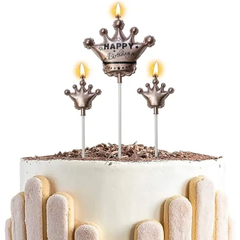 3-Pieces Prince Crown Birthday Candles Set - Rose Gold