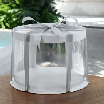 Round White Clear Tall Cake Box 30cm X 30cm x 25cm
