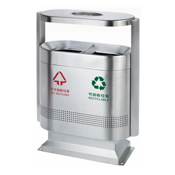 Stainless Steel Coated 2 Compartment Recycle Bin (51LT) With Ashtray - Hygiene System - Made in China