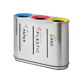 3 Compartment Recycle Bin Stainless Steel Coated - Hygiene System - Made in China