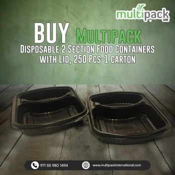 Disposable 2 Section Food Containers with Lid, 250 Pcs-1 carton