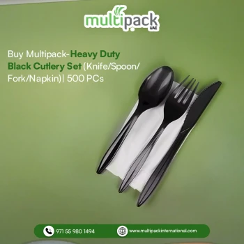 Multipack-Heavy Duty Black Cutlery Set (Knife/Spoon/Fork/Napkin)| 500 PCs