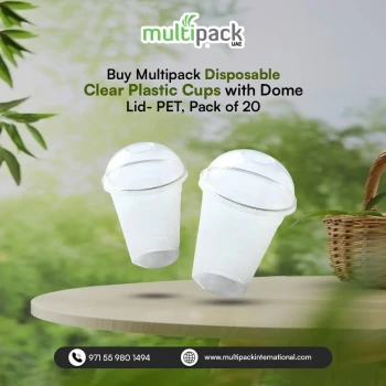 Buy Multipack Disposable Clear Plastic Cups with Dome Lid- PET, Pack of 20