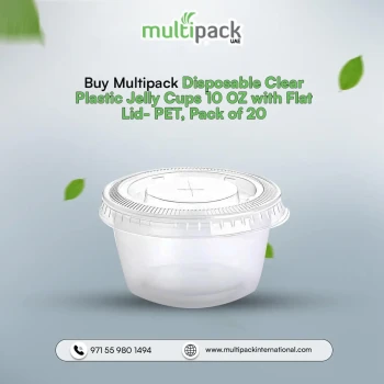 Buy Multipack Disposable Clear Plastic Jelly Cups 10 OZ with Flat Lid- PET, Pack of 20