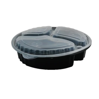 BLACK ROUND DELI CONT. 3 COMP W/LID (KP-9333)