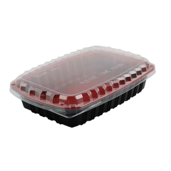 BLACK / RED DELI CONT. W/CLEAR LID RECT 1000ML